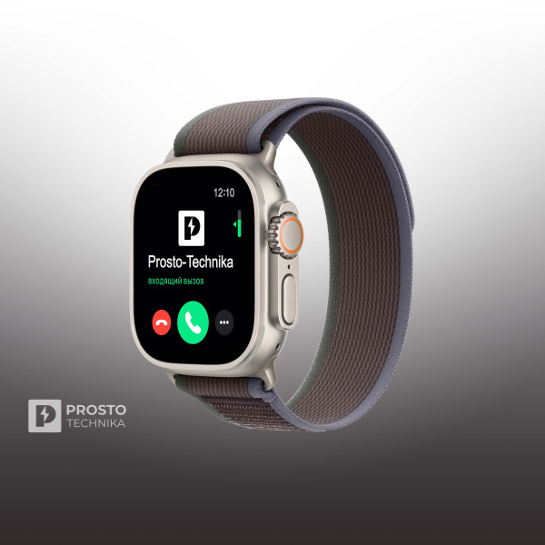 Часы Apple Watch Ultra 2, 49 мм, титан светлого цвета, ремешок Trail цвета «синий/чёрный» (2023) Size S/M